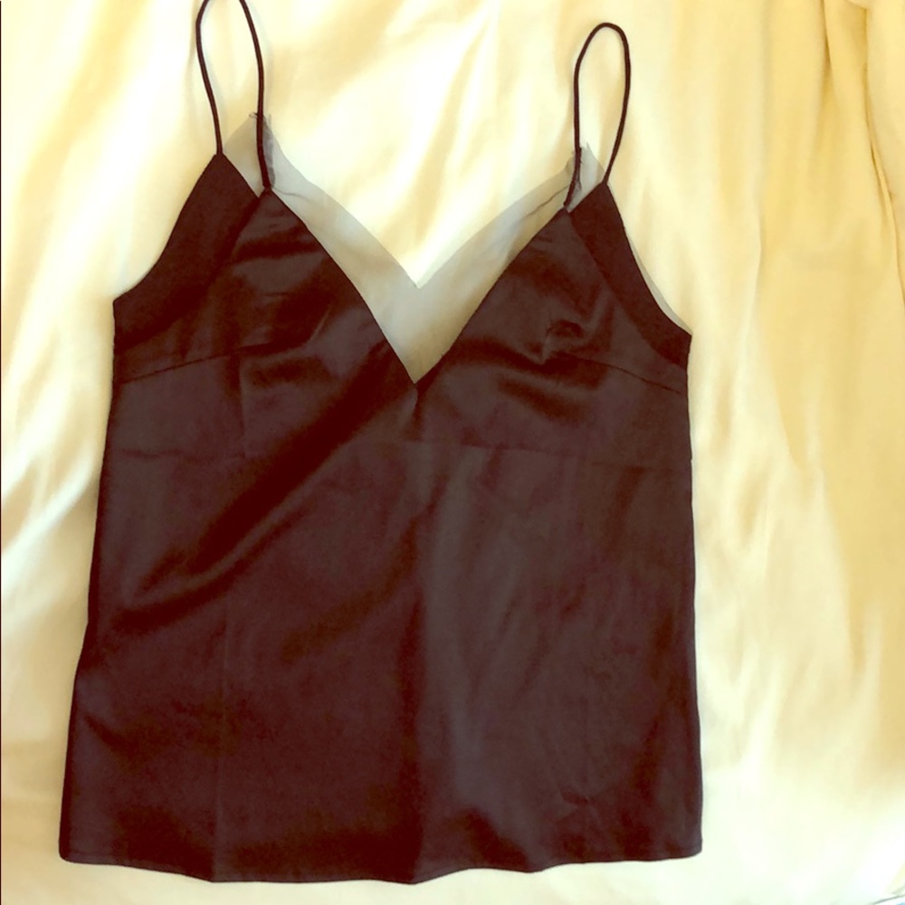Silky black tank with mesh detail